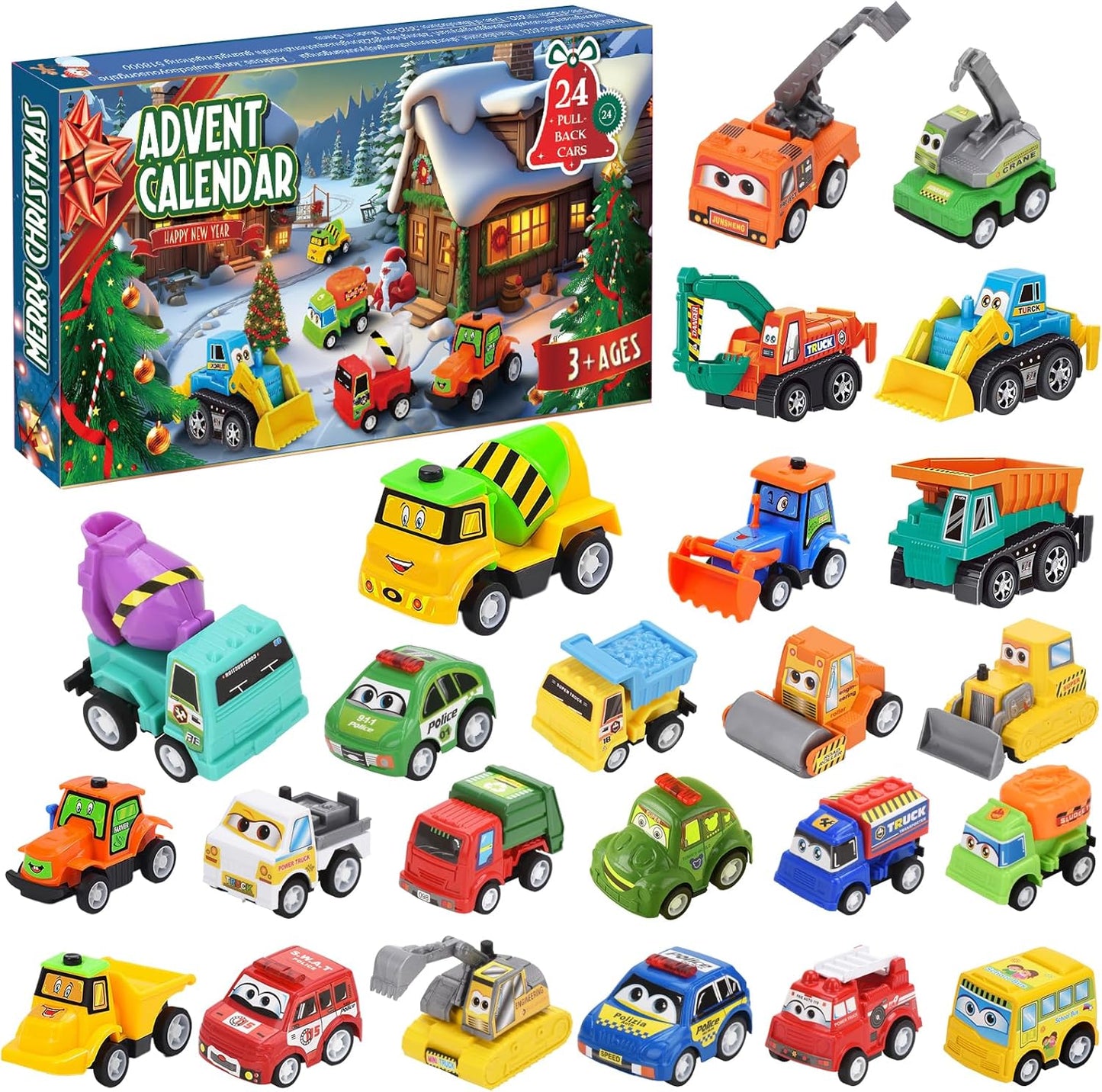 Advent Calendar 2025 for Kids Boys, 24 Days Christmas Countdown Calendar with Pull-Back Cars Vehicles