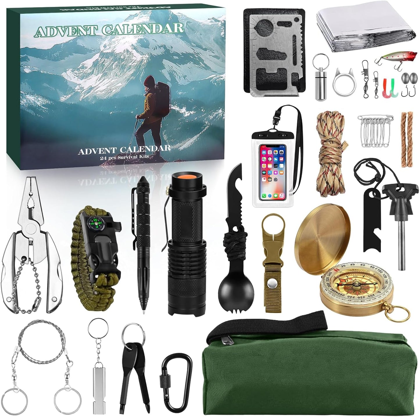 Advent Calendar 2025 Survival Kit for Men Boys Adult - 24 Days Christmas Countdown Calendar for Father Son Teens