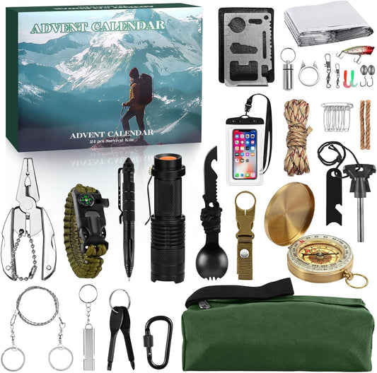 Advent Calendar 2025 Survival Kit for Men Boys Adult - 24 Days Christmas Countdown Calendar for Father Son Teens
