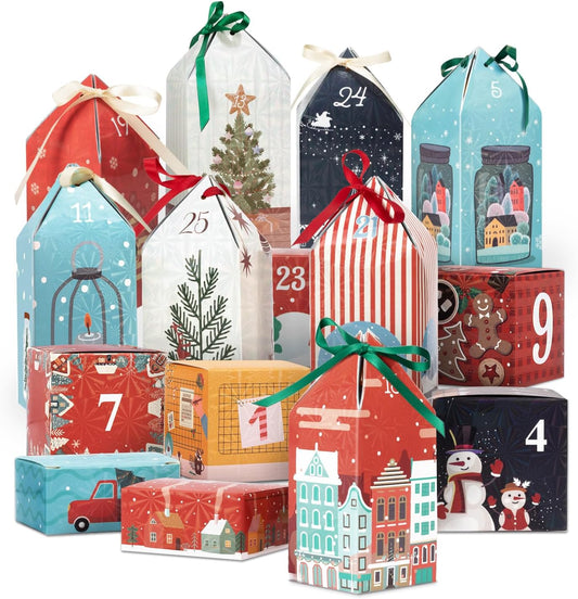 DIY Christmas Advent Calendar Boxes to Fill, 25 Numbered Empty Advent Calendar Houses Boxes