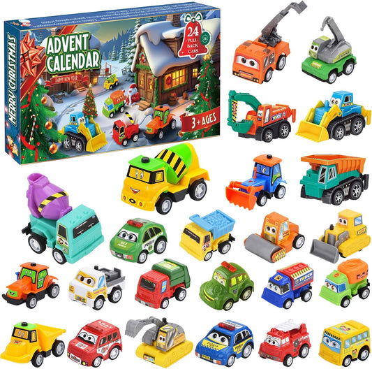 Advent Calendar 2025 for Kids Boys, 24 Days Christmas Countdown Calendar with Pull-Back Cars Vehicles