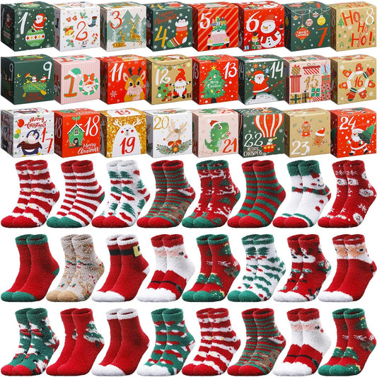 24 Pair of Christmas Fuzzy Socks Advent Calendar for Adults Men Women