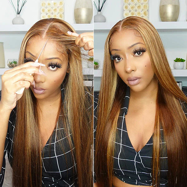 Zlike Hair Ombre Blonde Highlights 5x5 Lace Closure Wear Go Straight Glueless Wigs Pre Cut Lace Wig